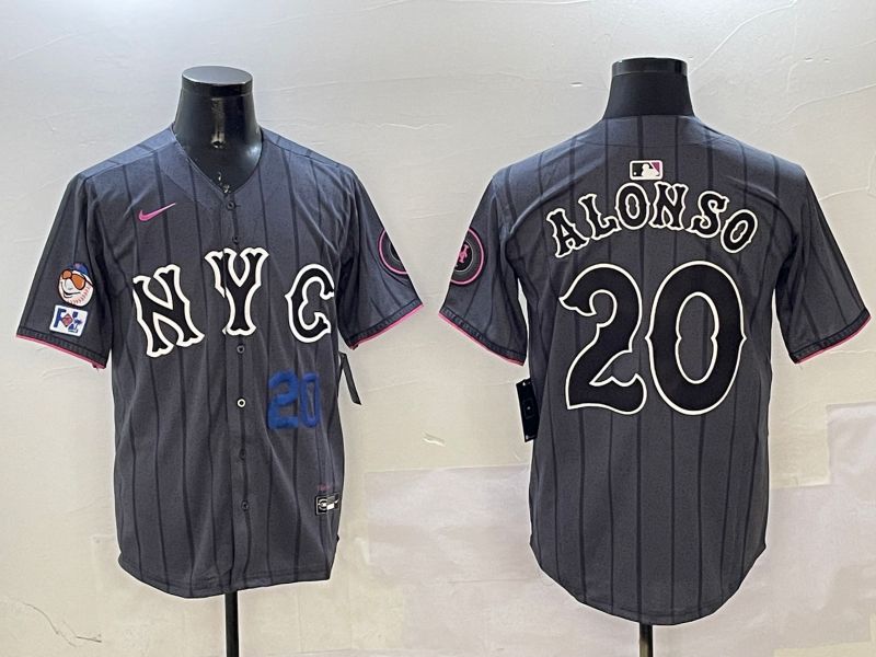 Men New York Mets #20 Alonso Black City Edition 2025 Nike MLB Jersey style 6